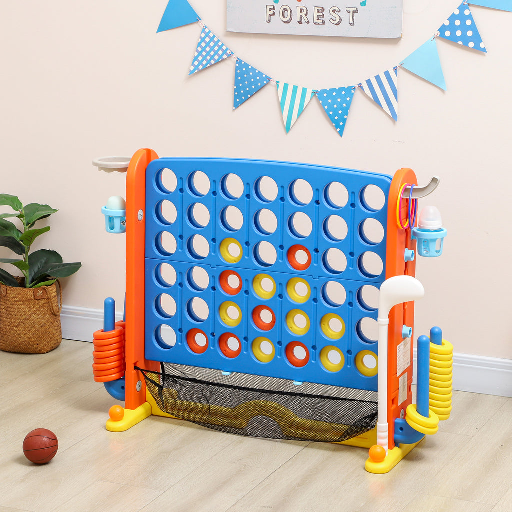 4-in-1 Spiele-Set, Vier Gewinnt, h?henverstellbar, Netz-Tasche, Kunststoff, Bunt