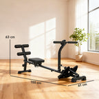 Rudermaschine, Ruderger?t f¨¹r Situps, 12-stufig verstellbar, 2-in-1 Kardioger?t, LCD-Anzeige, Stahl, Kunststoff, Schwarz