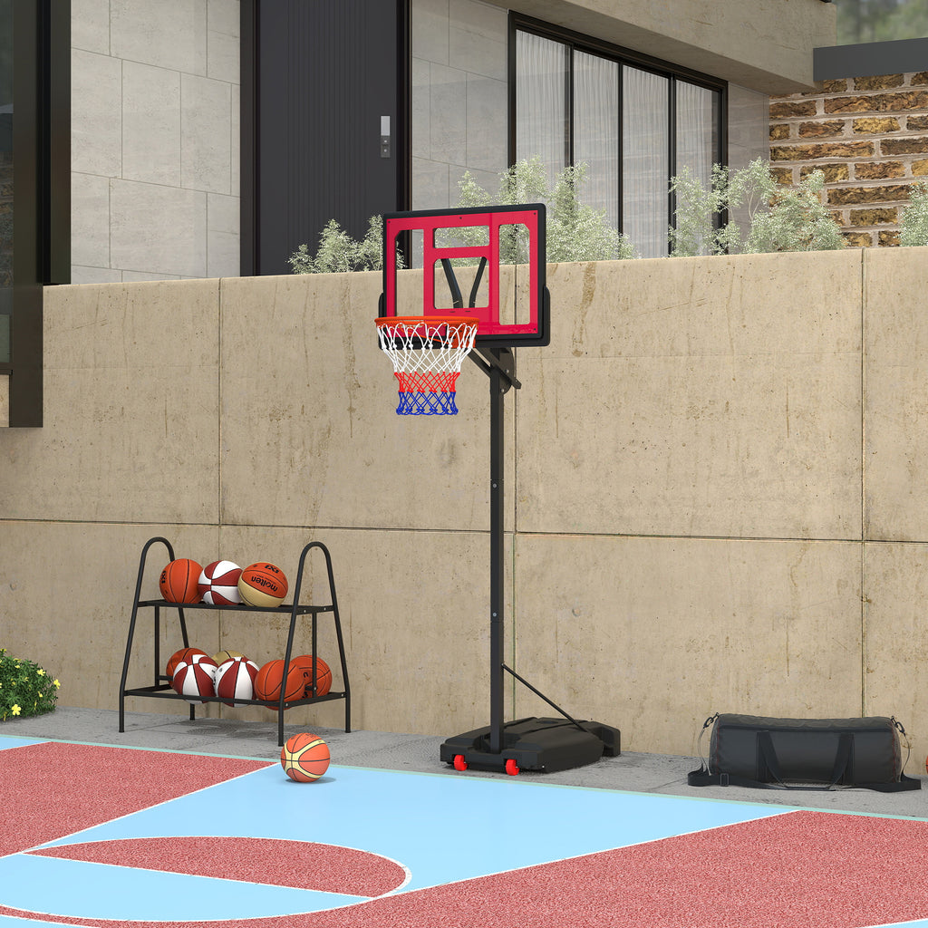 Basketballkorb, Outdoor-Basketballkorb für Jugendliche 200-260 cm höhenverstellbar, mit Rädern, Rot