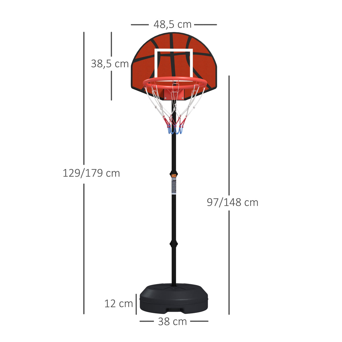 Basketballständer, höhenverstellbar, Magnet-Dartscheibe, 98-148cm, Schwarz