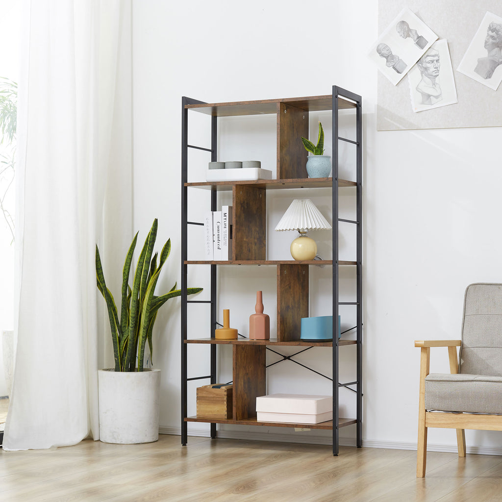 Bücherregal, Schmal Standregal Regal mit 5 Ebenen, Büroregal für Wohnzimmer, 77 x 30 x 157,5 cm, Rustikales Braun