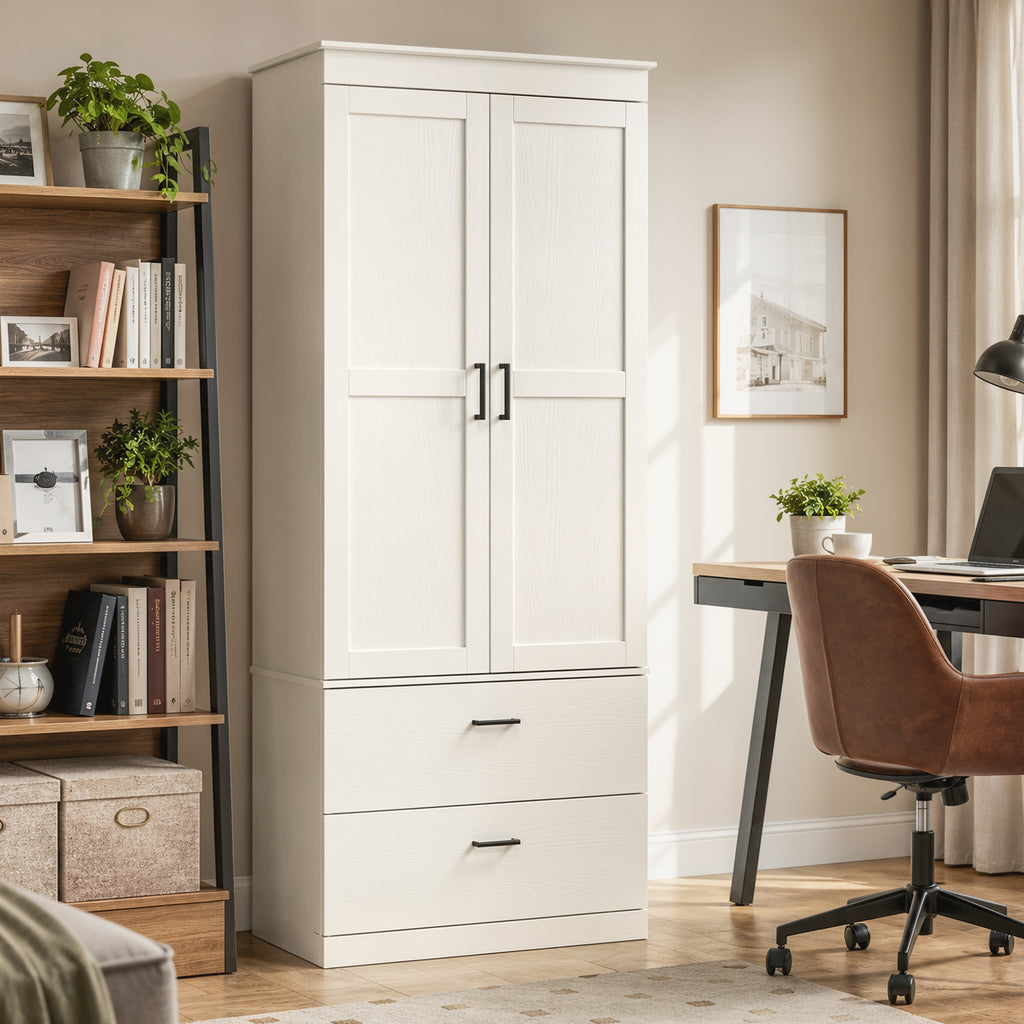 Küchenschrank, Hochschrank 2 Schubladen 75x39x178 cm Cremeweiß