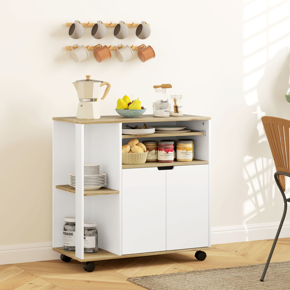 Rollender K¨¹chenwagen mit Stauraum, Schrank, verstellbare Regale, f¨¹r K¨¹che, Wohnzimmer, Esszimmer, Wei?