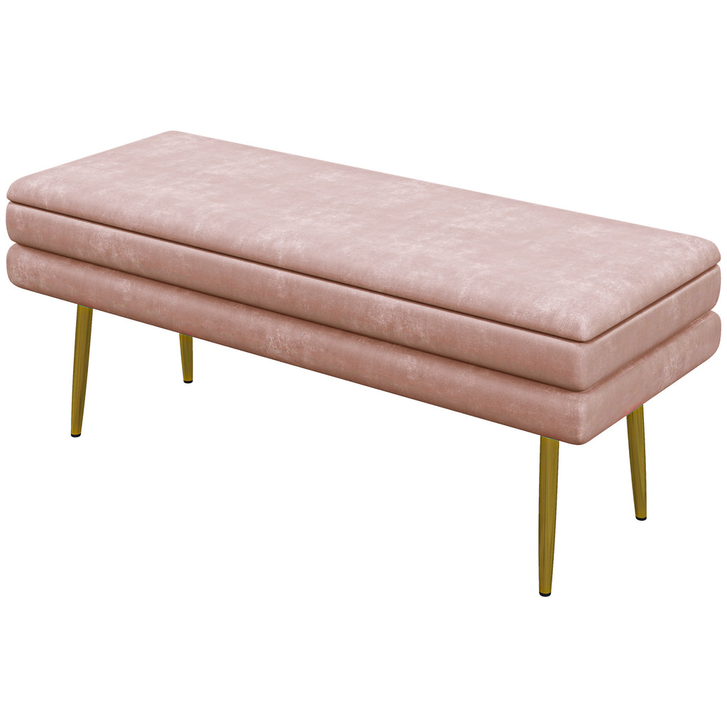 Sitzbank Polsterbank, mit Stauraum, Stahl, 100 x 37,5 x 42 cm, Rosa