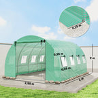 Gewächshaus ca. 4 x 3 x 2 m Foliengewächshaus mit Rollbar 2 Reißverschlusstür & 8 Netzfenster Stützstangen Grün