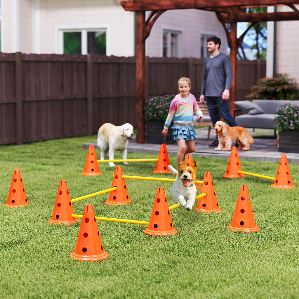 Agility Set Hunde 6-teiliges Agility-Ausrüstung für Hundetraining Steckhürdenset mit 12 Kegel 6 Hürden Tragetasche