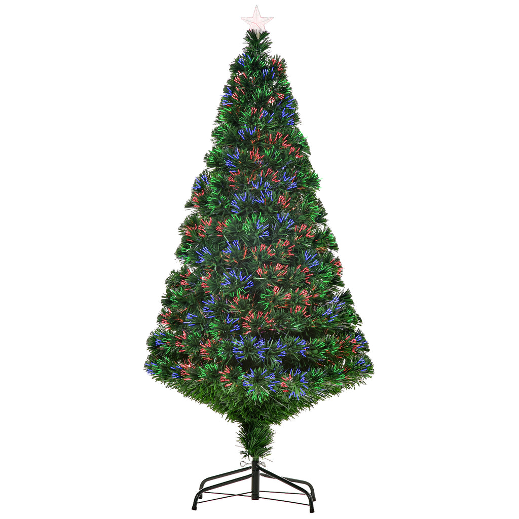 Künstlicher Weihnachtsbaum 150 cm mit Glasfaser künstlich Tannenbaum mit LED Beleuchtung, 180 Spitzen Christbaum Weihnachtsdeko inkl. Metallständer für drinnen