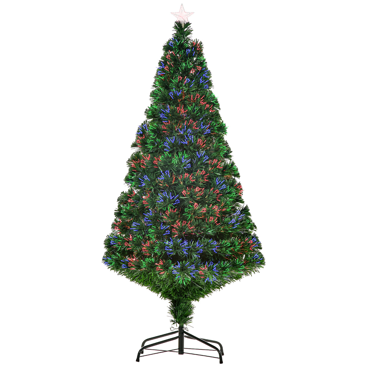 Künstlicher Weihnachtsbaum 150 cm mit Glasfaser künstlich Tannenbaum mit LED Beleuchtung, 180 Spitzen Christbaum Weihnachtsdeko inkl. Metallständer für drinnen