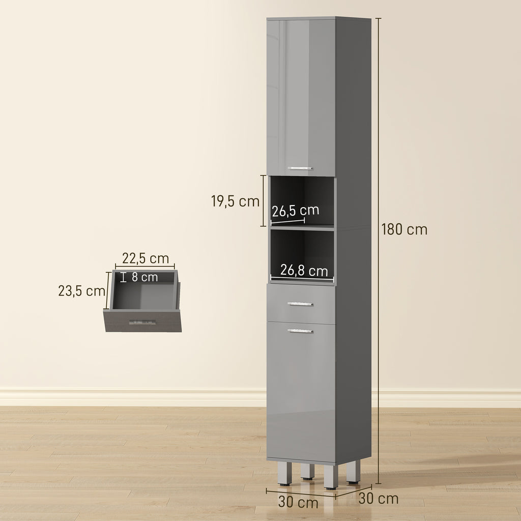 Badezimmerschrank, Badkommode, mit Regalen und Schublade, verstellbar, Grau