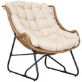 Garten Lounge, Rattanoptik, Outdoor Sessel, mit Auflage, Metallrahmen, 75x101x90 cm, Natur/Khaki/Schwarz