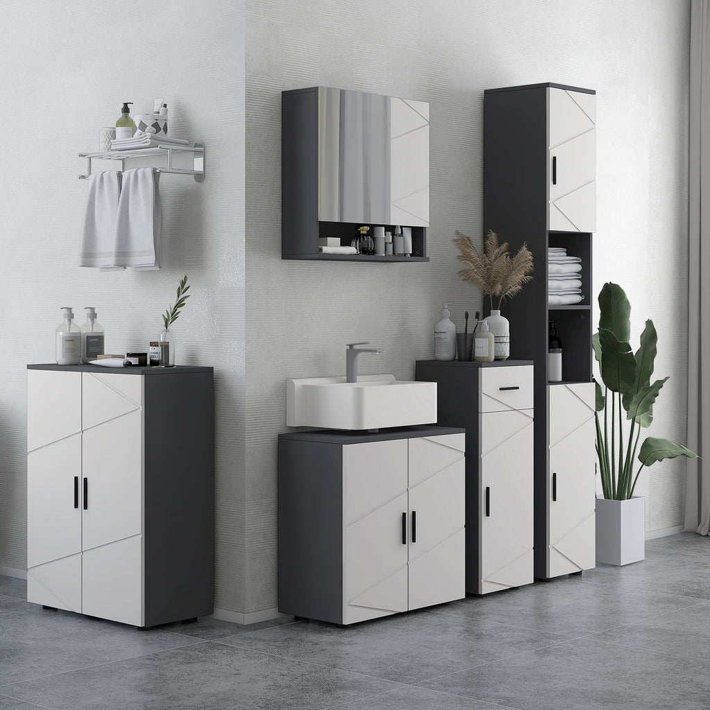 Badezimmerschrank, Badkommode, Waschbecken-Unterschrank, 2 Ebenen, Holz, Hellgrau