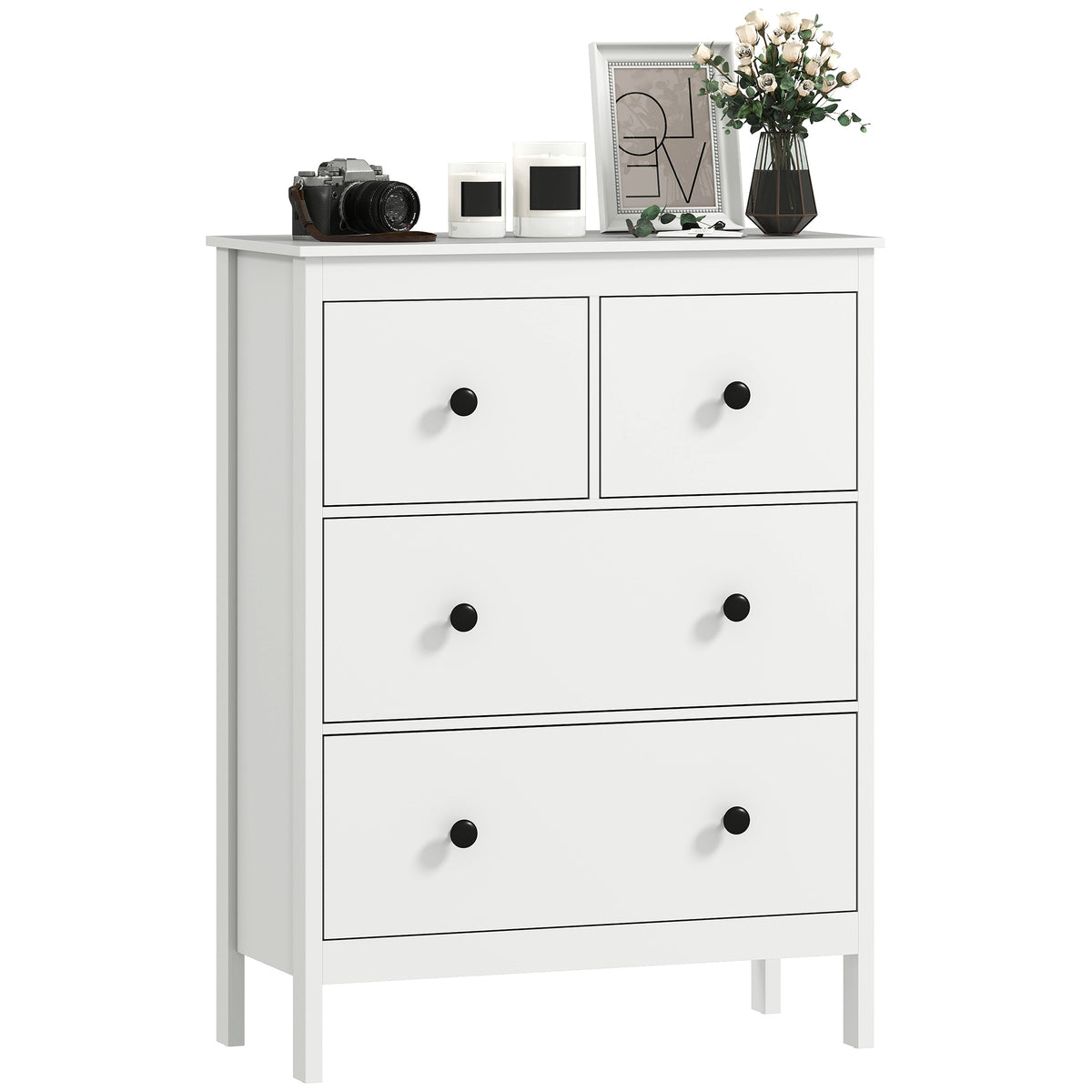 Modern Chest of Drawers, 4 Drawer Dresser Clothes Storage Organiser for Living Room, Hallway, Entryway, White
