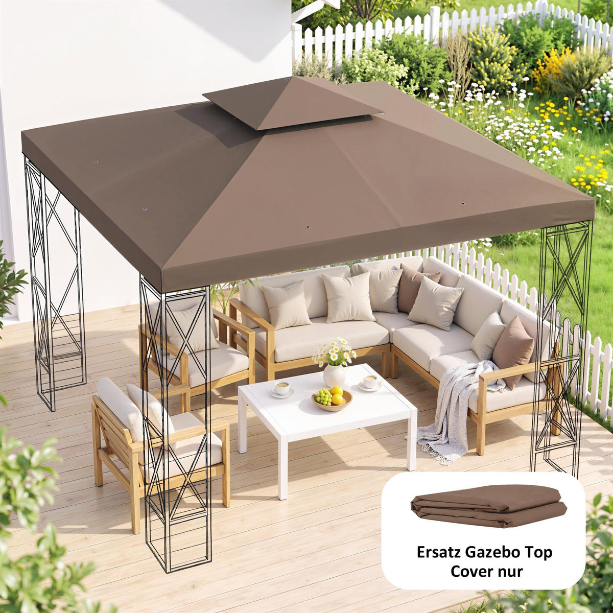 3x3 m Double-Tier Canopy Top Replacement-Coffee