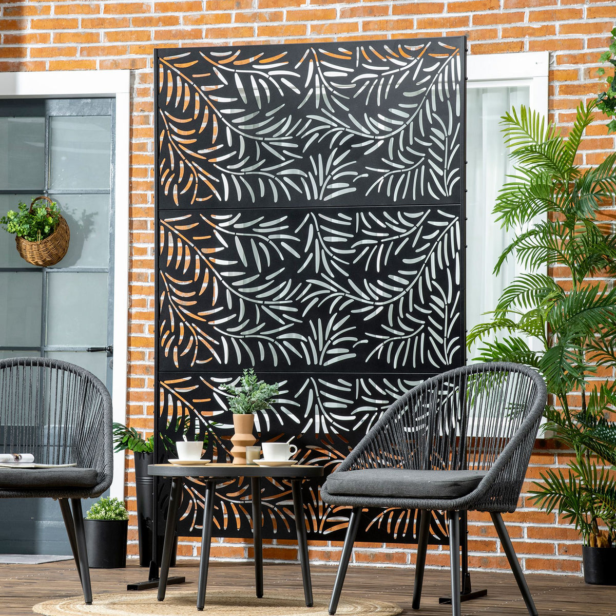 Sichtschutzwand, wetterbeständig, Stahl, 122 cm x 45 cm x 198 cm, Schwarz