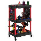 Werkzeugwagen, dreistufige Regale, 4 R?der, Kunststoff, 10 Haken, Rot