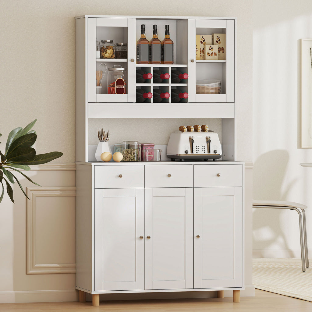 180 cm K¨¹chenschrank, 2 Glast¨¹ren, 3 Schubladen, 4 verstellbare Regale, Esszimmerschrank, Spanplatte, Wei?