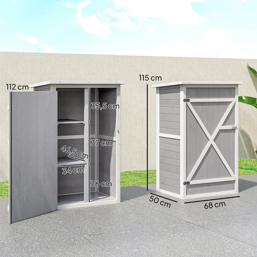 Wooden Small Shed, Garden Storage Shed with Shelves and Bolt Latch, 75L x 56W x115H cm, Grey