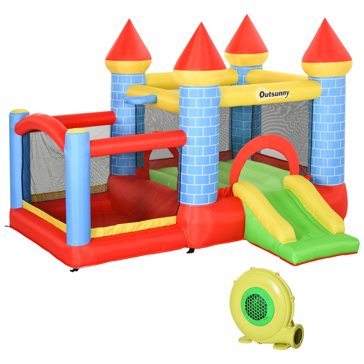 Aufblasbare Hüpfburg mit Rutsche Pool für 3 Kinder Burg mit Gebläse für 3-8 Jahre Rot+Blau+Grün 280 x 260 x 210 cm