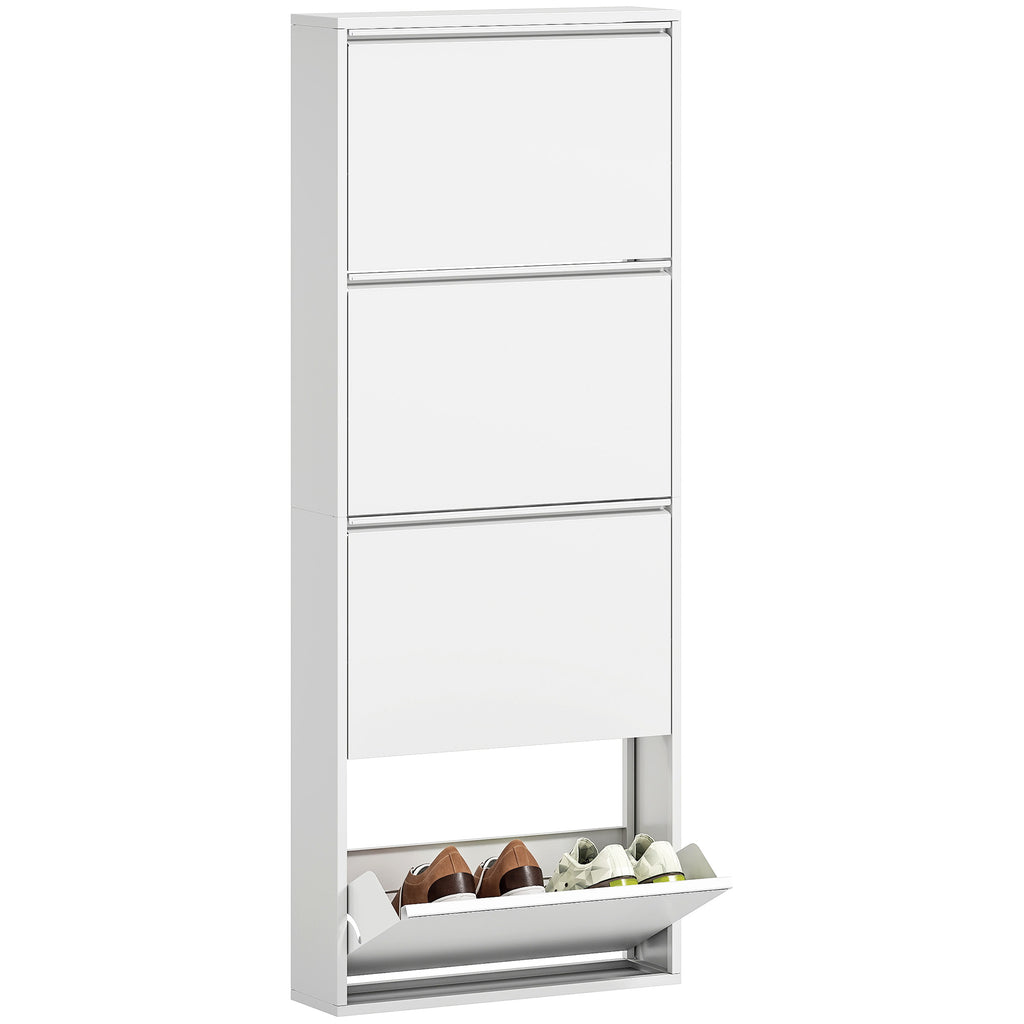 Schmaler Schuhschrank aus Metall f¨¹r bis zu 8 Paar Schuhe, 4 Kippschubladen, f¨¹r Flur, Eingangsbereich, Wei?