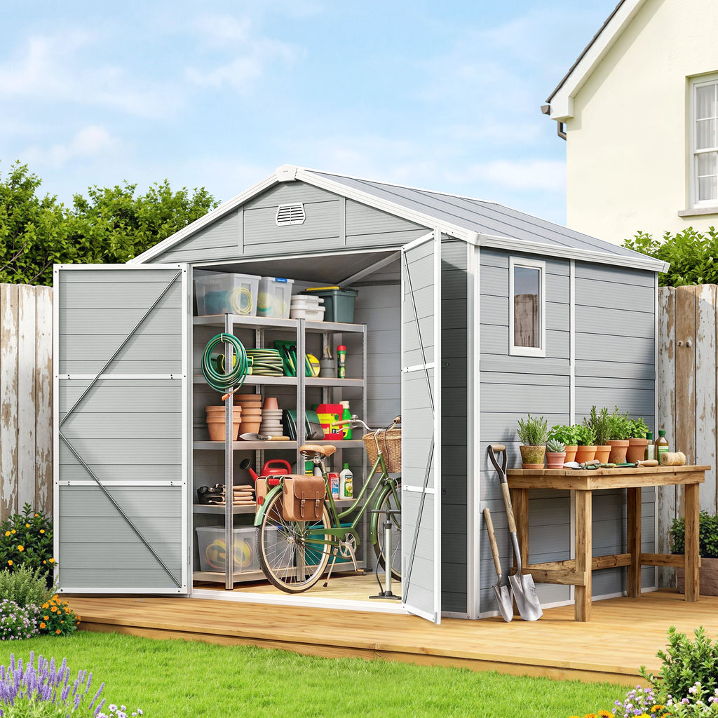 7.9ft x 6.2ft Aluminium Frame and Plastic Wall Shed, with Foundation - Light Grey