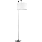 Stehlampe mit Fußschalter, Bodenlampe mit Stoffschirm, Stahl, Weiß