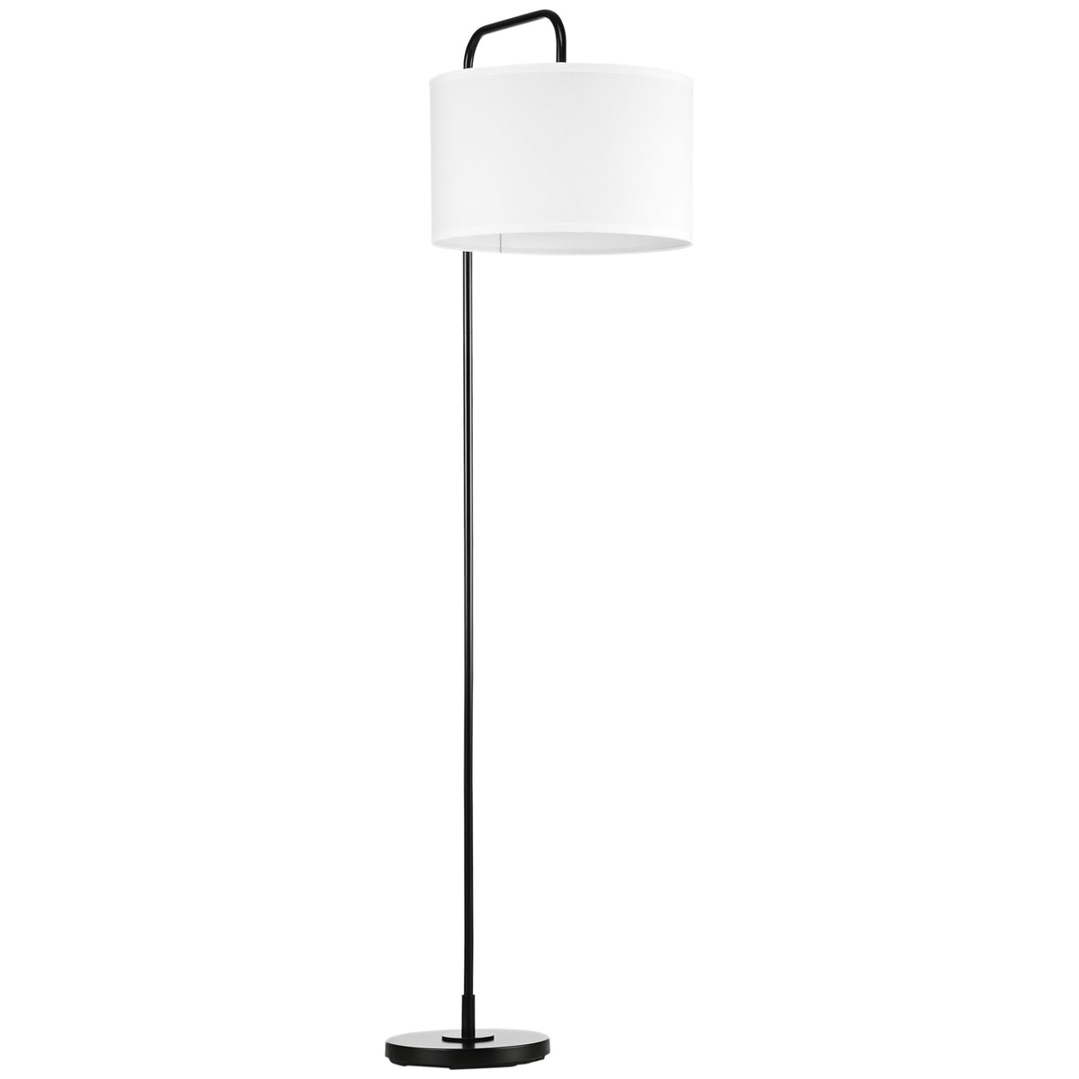 Stehlampe mit Fußschalter, Bodenlampe mit Stoffschirm, Stahl, Weiß
