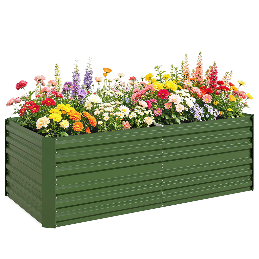 Raised Beds for Garden, Galvanised Steel Outdoor Planters with Multi-reinforced Rods, 180 x 90 x 59 cm, Green