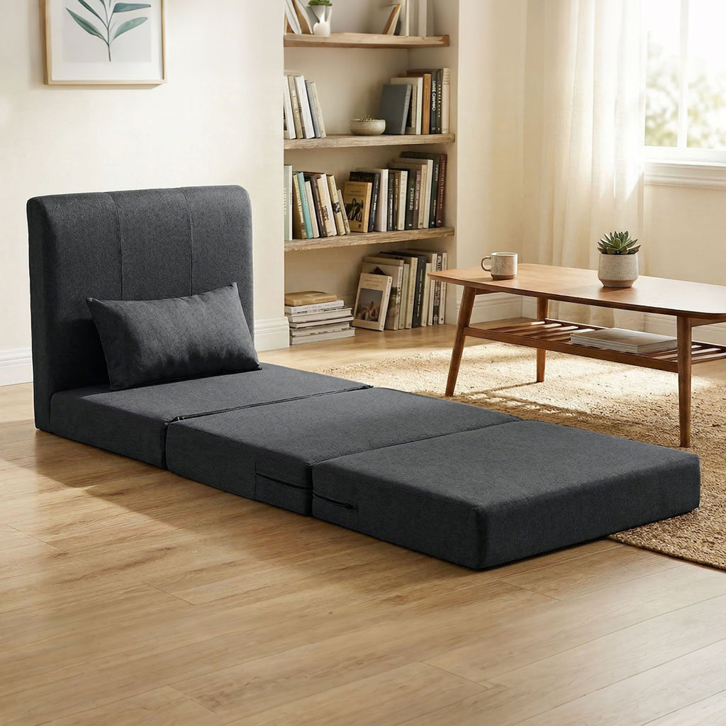 2-in-1 Schlafsessel Klappbares Sofa-Bett mit Leinenstruktur, Gepolstertes Gästebett Klappstuhl, Dunkelgrau