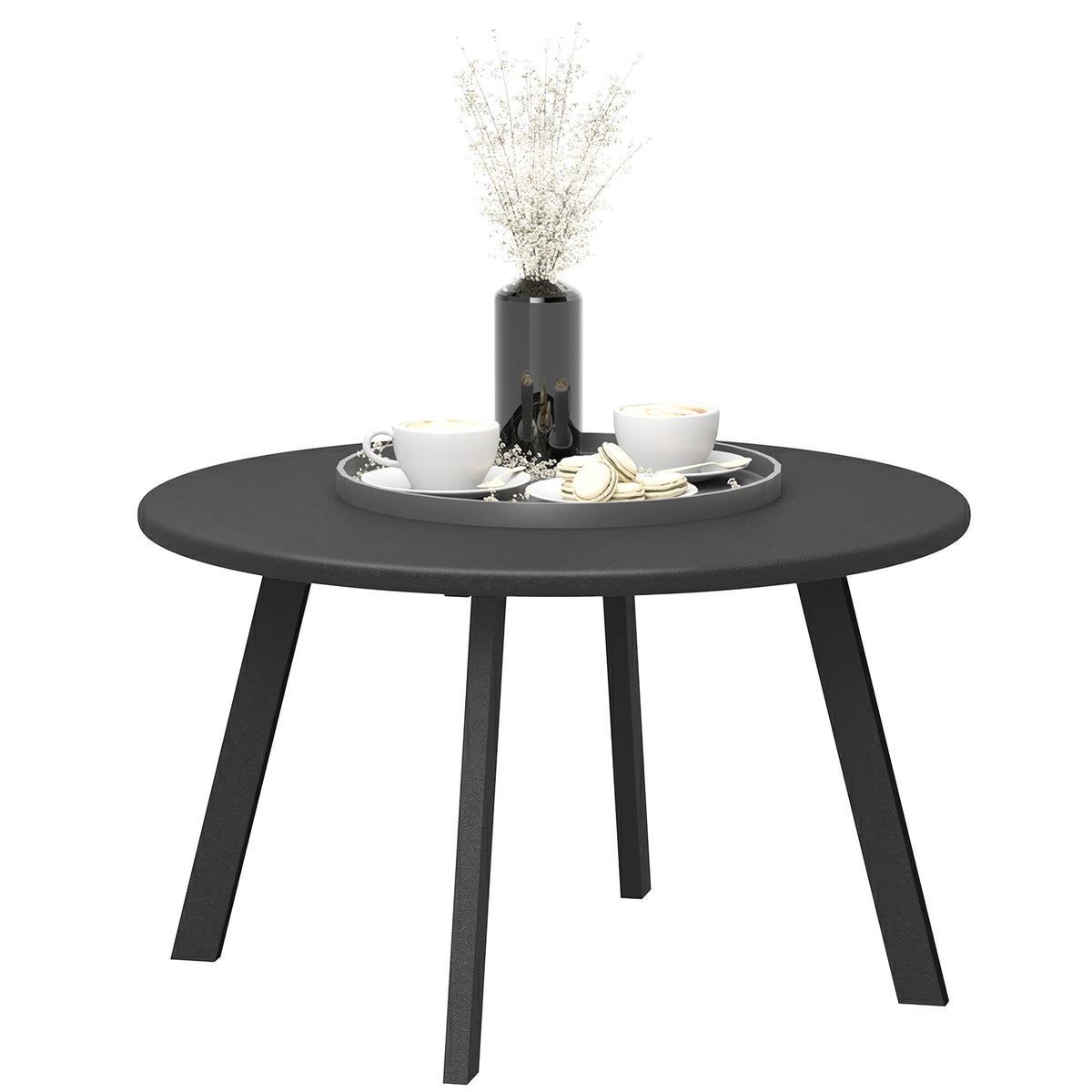 Beistelltisch Balkontisch aus Metall Rund Kaffeetisch wetterfest Gartentisch Ø70 x 42H cm Dunkelgrau