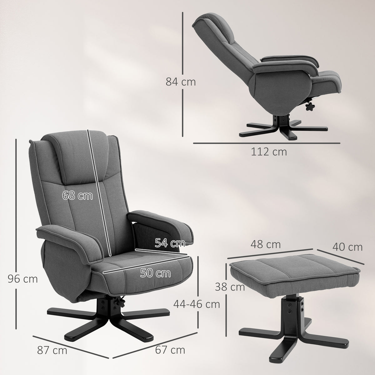 Schaukelbarer Relaxsessel mit Fußhocker, Stoffbezug in Samtoptik, drehbarer Polstersessel, Holzgestell, Grau