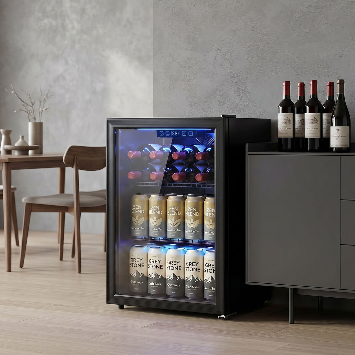 70 L Getränkekühlschrank, Kühler für 70 Dosen mit Doppelglas-Tür, verstellbar Regal, LED-Beleuchtung Schwarz