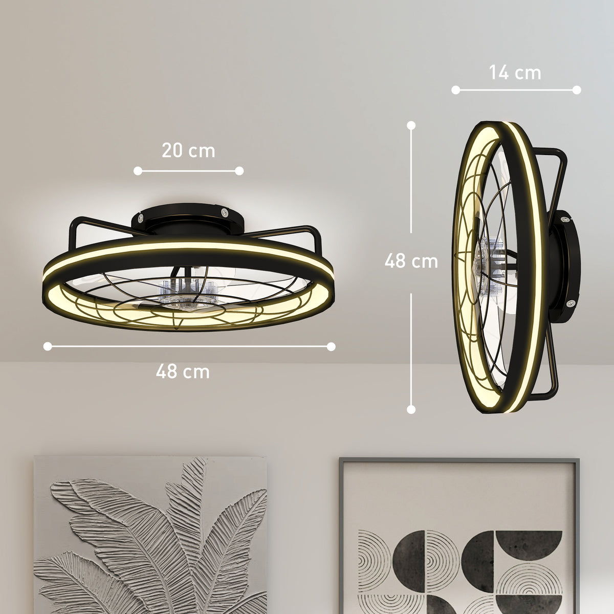 Deckenventilator mit Licht und Fernbedienung, 48 cm LED-Deckenventilator mit 3 Farbtemperaturen, 6 Geschwindigkeiten, Timer, Schwarz
