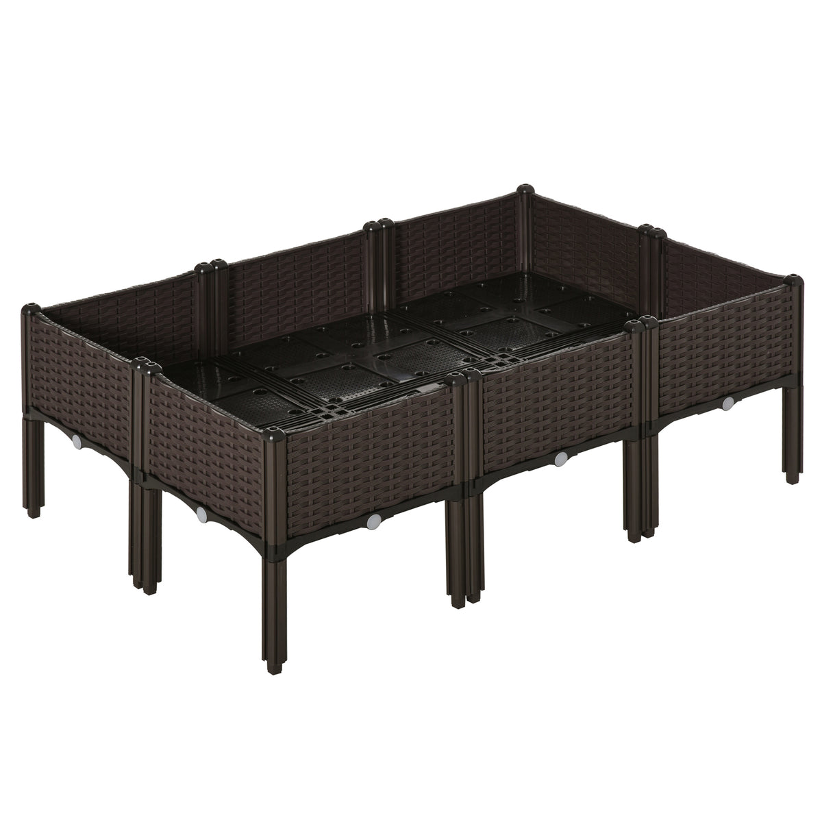 Set of 6 26L Garden Raised Bed Elevated Patio Flower Plant Planter Box PP Vegetables Planting Container, Brown