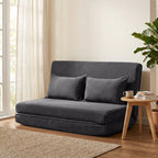Bodenstuhl mit Rückenlehne, Cord-Klappsofa als Gästebett, Verstellbare Rückenlehne, Breiter Sitz, Dunkelgrau