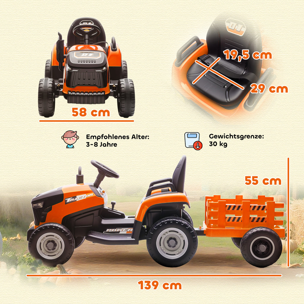 Elektrischer Kindertraktor, Aufsitz-Traktor mit Fernbedienung, Soft-Start, f¨¹r Kinder im Alter von 3-8 Jahren, Orange