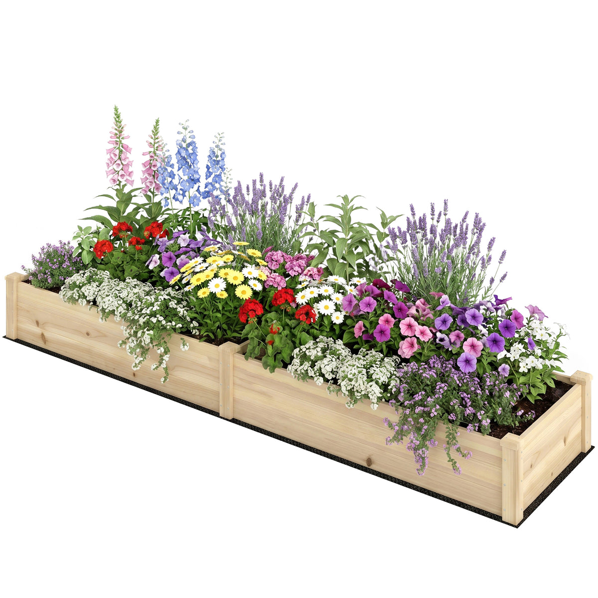 Hochbeet, 2 Pflanzbereiche, Innenverkleidung aus Vlies, wetterbest?ndig, Massivholz, 244?cm x 61,5?cm x 27 cm