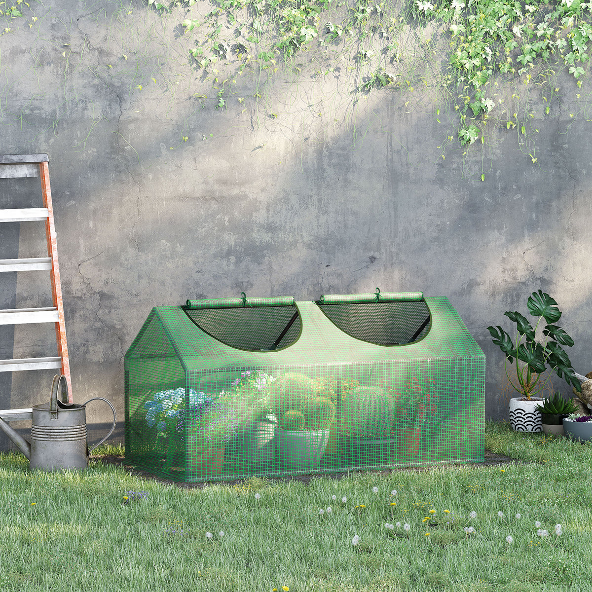  Mini Greenhouse, Small Plant Grow House for Outdoor with Durable PE Cover, Observation Windows, 120 x 60 x 60 cm, Green