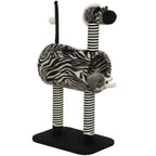 Kratzbaum im Zebra-Design, 1 Katzentunnel, 3 Kratzstämme 48,5 cm x 35 cm x 93 cm, Schwarz + Weiß