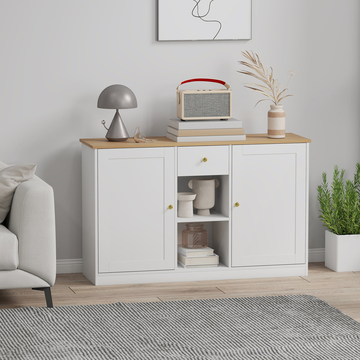K¨¹chenkommode, Sideboard mit Schublade, Schr?nken, Regalen, Spanplatte, Wei?