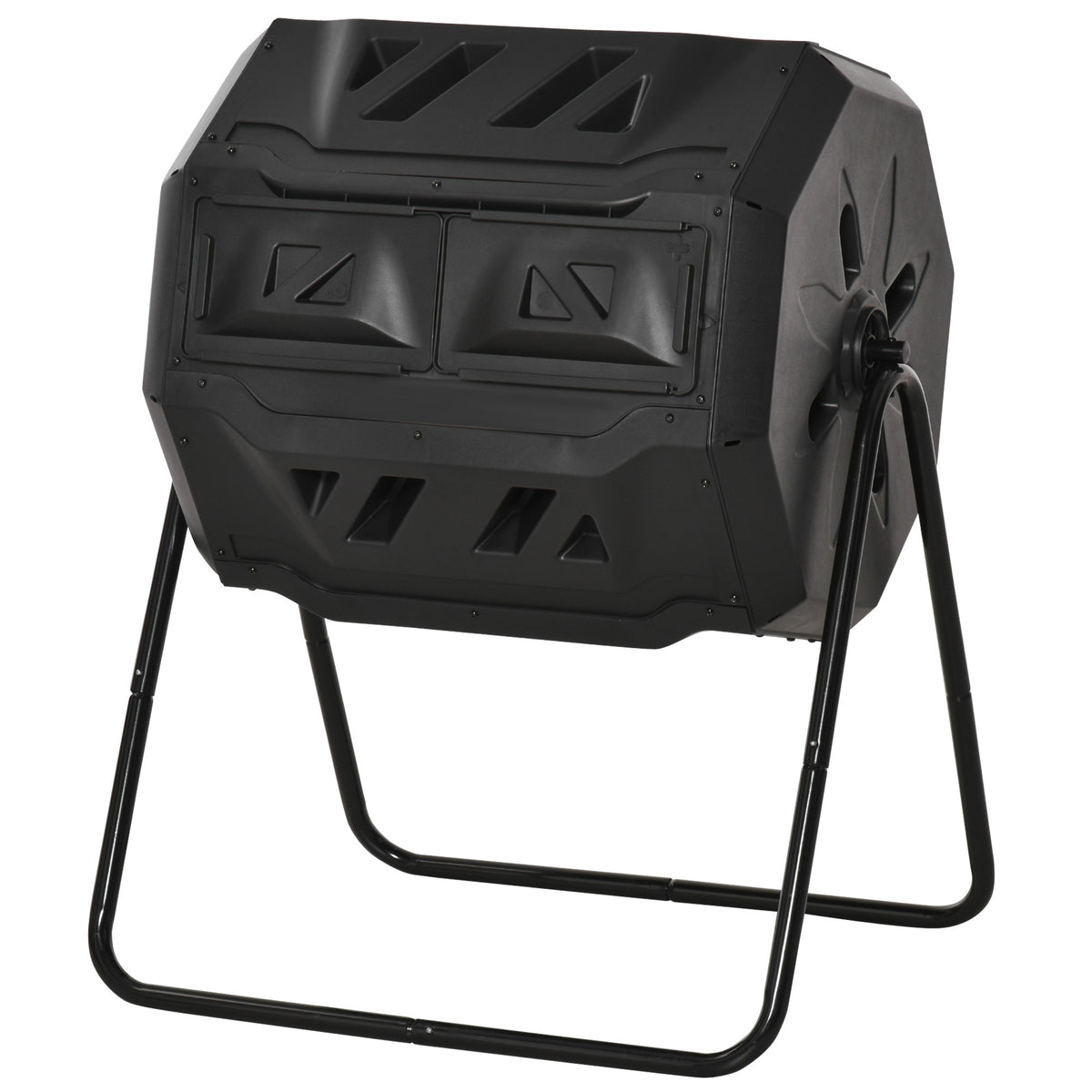 Kompostbehälter mit 2 Behältern, 160 L Fassungsvermögen, drehbar, 71 cm x 65 cm x 96 cm, Schwarz