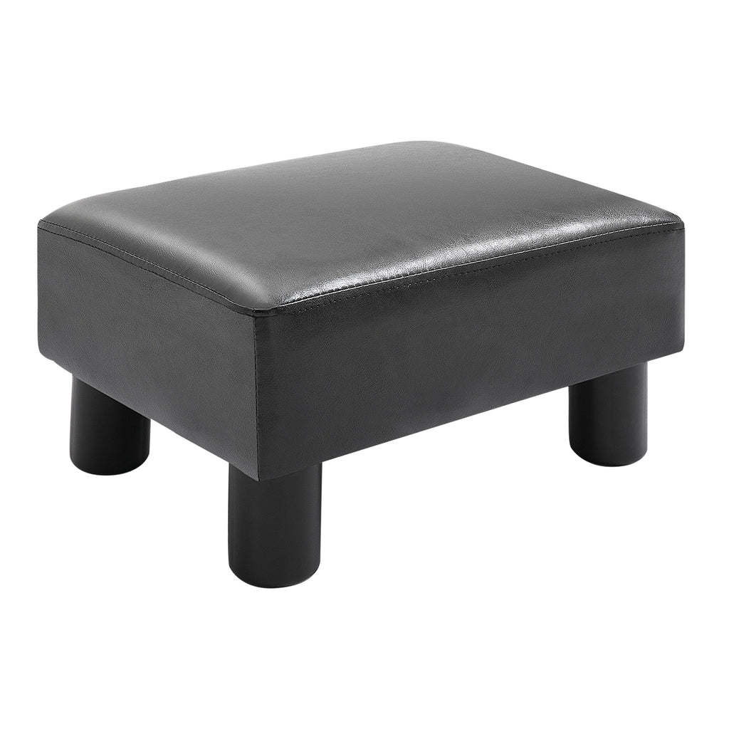  Faux Leather Footstool, Small Foot Rest, Rectangle Sofa Stool for Bedroom Living Room, Black