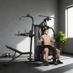 Multifunktions-Trainingsstation, Heimfitness-Maschine für über 10 Übungen, Gewichte, anpassbare Fitnessbank, Schwarz