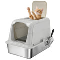 Extra Large Stainless Steel Litter Box, Enclosed Cat Litter Tray with Scoop, Deodorizer Bag, Front-Entry and Top-Exit