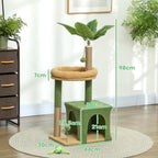 Kratzbaum 98 cm hoch Katzenbaum mit Höhle, Katzenbett Blätter-Design, Jutestämme, 2 Spielbälle für Katzen unter 5 kg