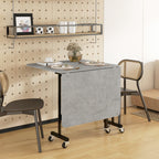 Mobile Drop Leaf Table, Folding Dining Table with 6 Wheels & Brakes, Kitchen Table for Small Spaces, Grey Marble Effect