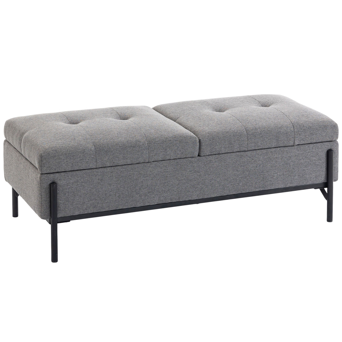 Sitztruhe aus Leinen, Bettbank mit 2 Fächern, klappbaren Deckeln und extra dicker Polsterung, 117 x 50 x 44 cm