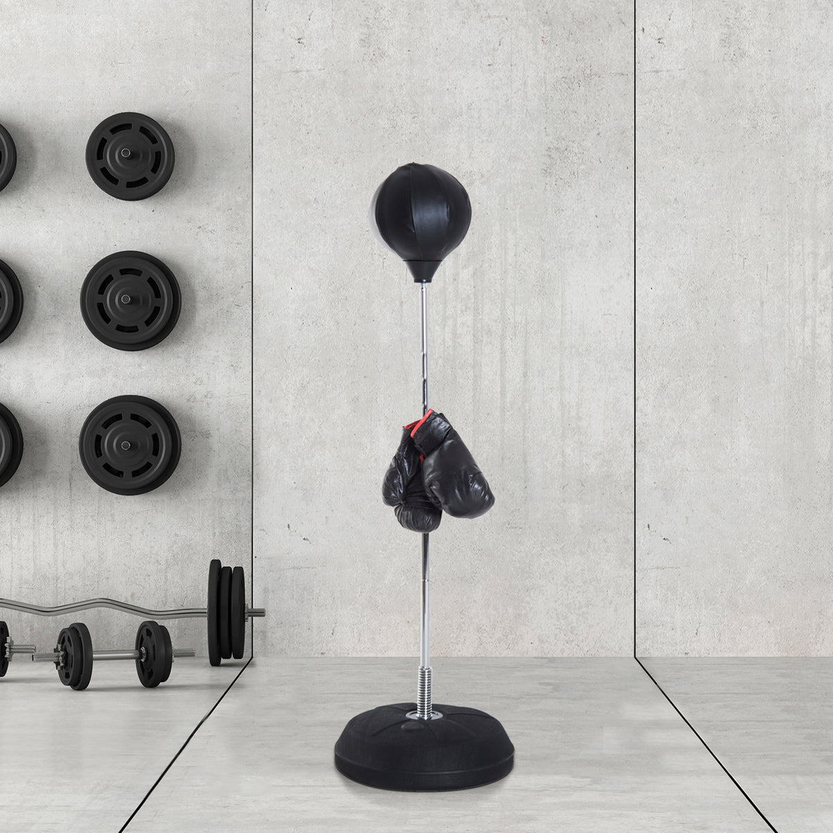 Box-Set mit Punchingball, höhenverstellbar, inkl. Boxhandschuhe, 126-144cm, Schwarz