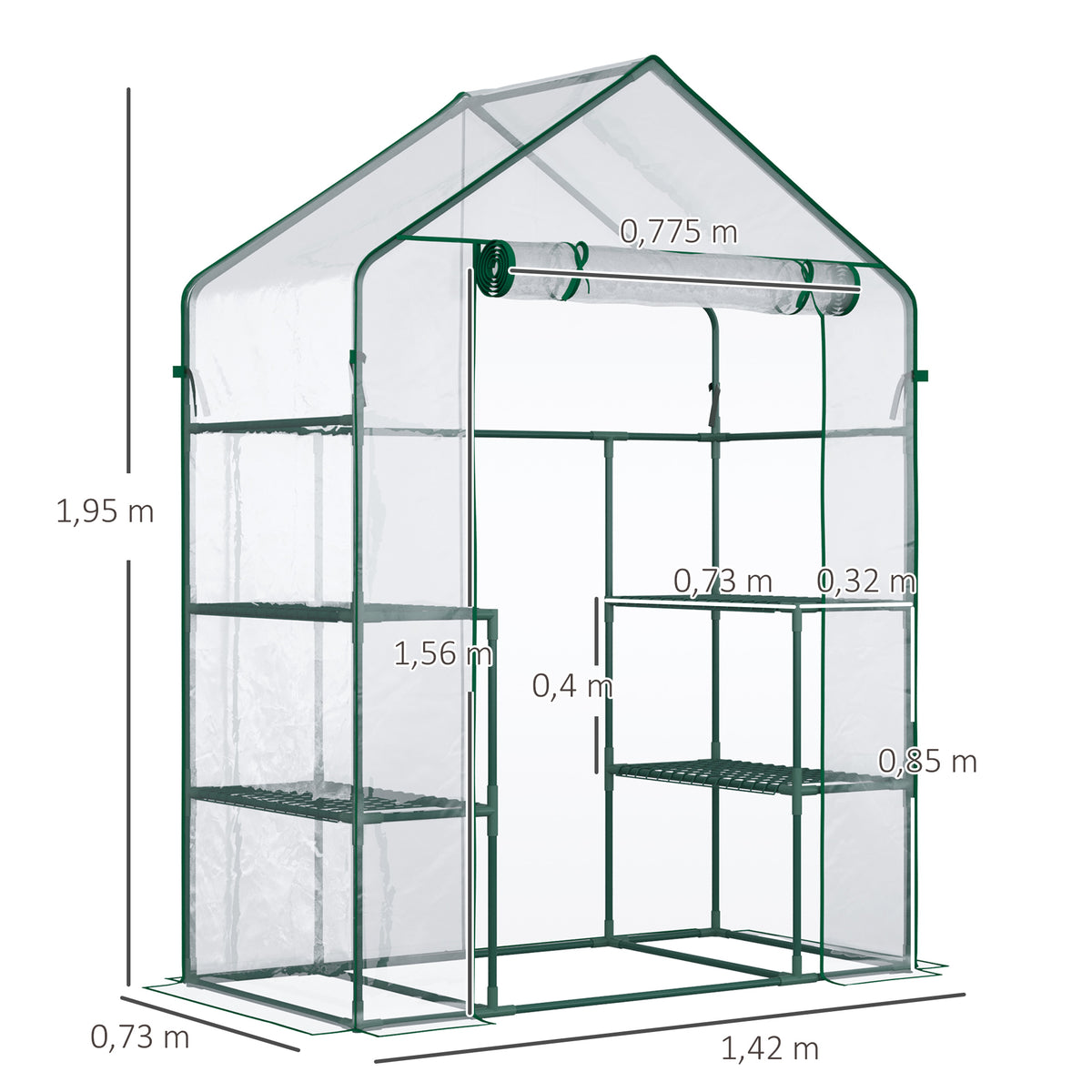  Foliengewächshaus begehbares Gartenhäuschen Tomatengewächshaus Treibhaus Frühbeet mit 6 Regalen Transparent Stahl PVC-Kunststoff 142 x 73 x 195 cm