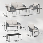 Gartenmöbel Set 4-teilig Polyrattan Lounge-Set mit Zweisitzer 2 Sessel Couchtisch abnehmbar Kissen Bindebändern