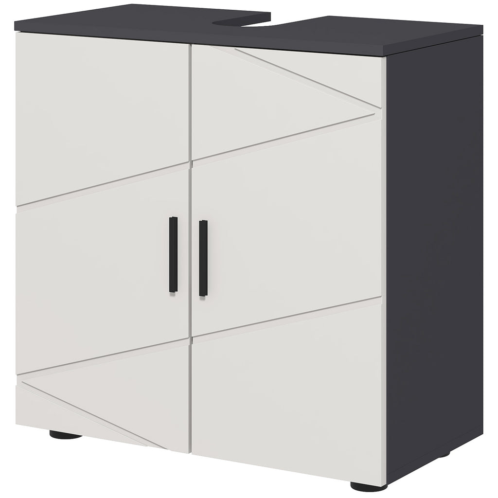 Badezimmerschrank, Badkommode, Waschbecken-Unterschrank, 2 Ebenen, Holz, Hellgrau